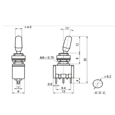 扭子开关MST-102摇臂开关3脚两挡3挡 柄长12mm/21mm航模摇头开关图3