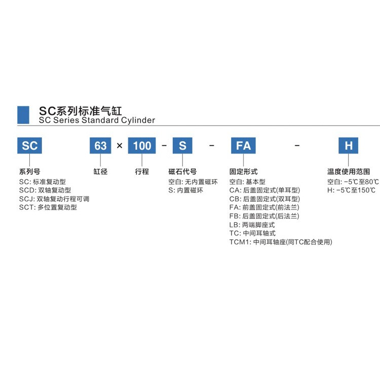 亚德客型标准气缸SC80×25x50x100x150x200EU圈型活塞拉杆式气缸图5