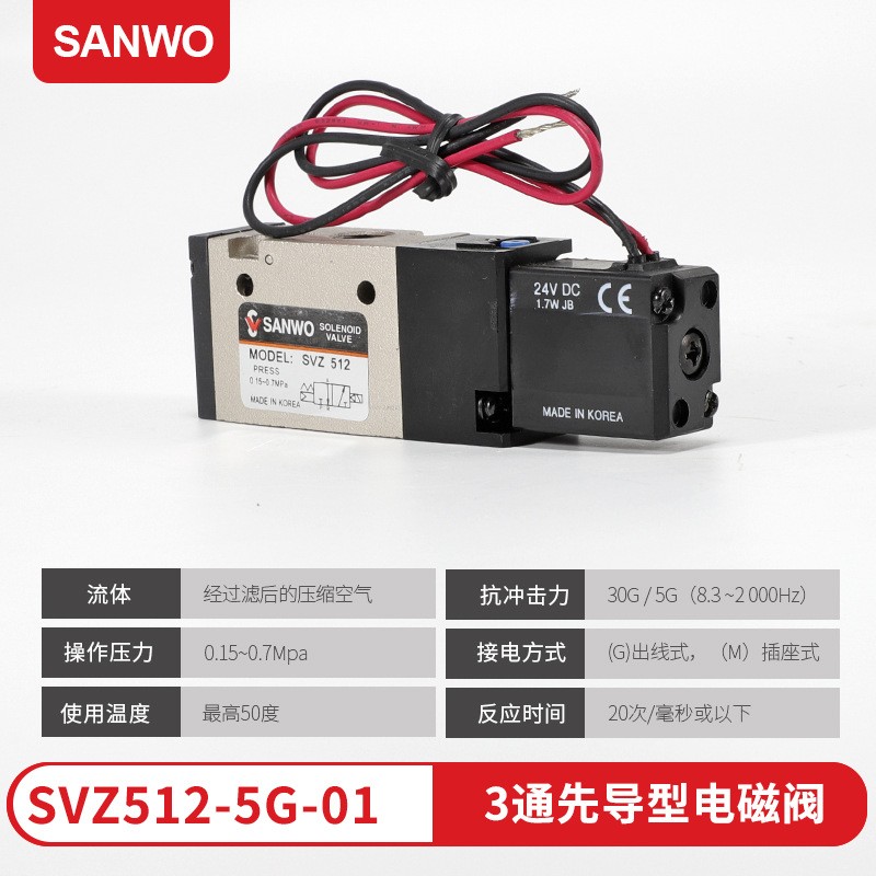 3通先导型电磁阀SVZ512气动阀24V常闭SVZ522韩国进口三和电磁阀图2