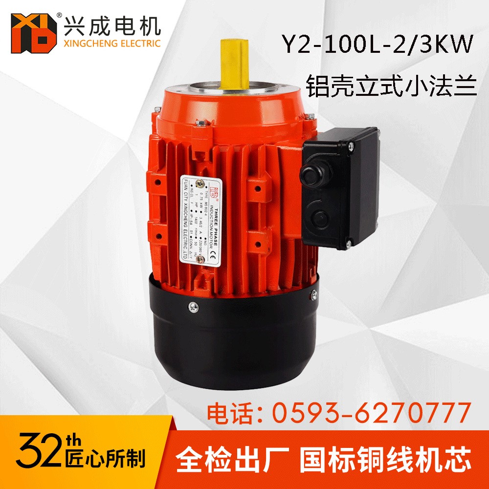 铸铝Y2铜线100L立式小法兰IMB5 3KW 2极4HP外轴B14三相异步电机图3