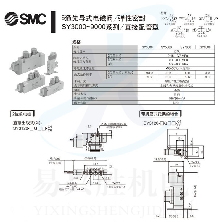 日本SMC电磁阀SY5240-5LOZ 先导式5通气控阀DC24V电磁阀图4