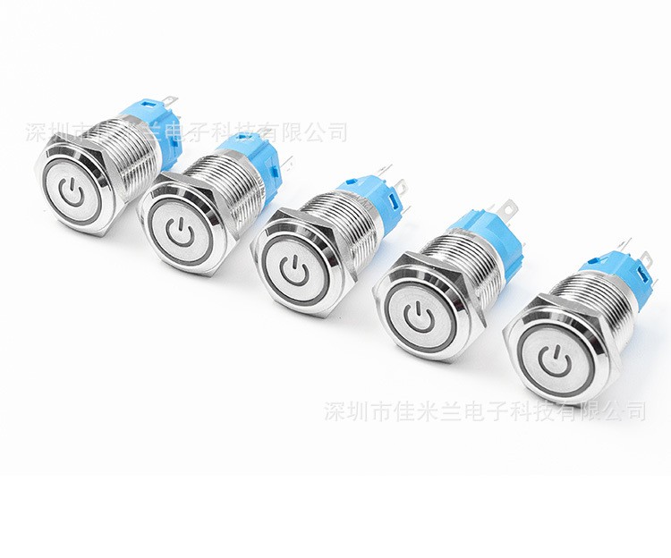 金属防水按钮开关 带灯 16mm 电源符号 汽车改装12V24V自锁复位图2