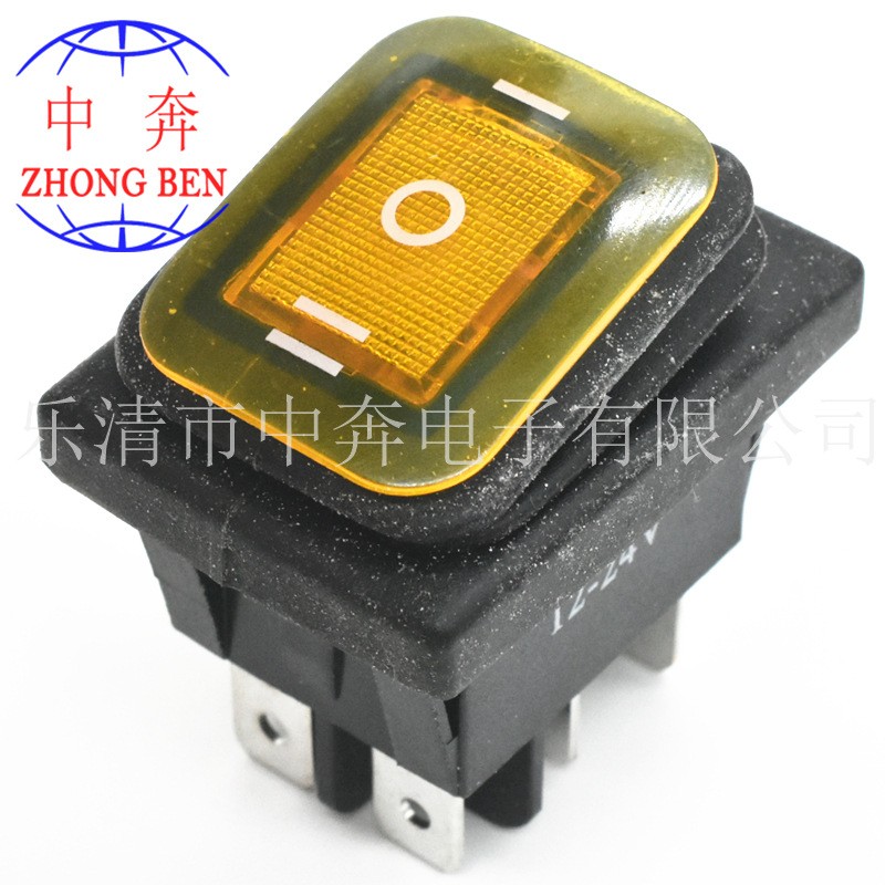 KCD4 12-24V 6脚3档 黄色带灯 连体防水 船型开关 双卡位船型开关图4
