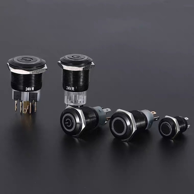 自锁黑色金属按钮开关按键开关12mm16mm19mm22mm金属按钮带灯按钮图3