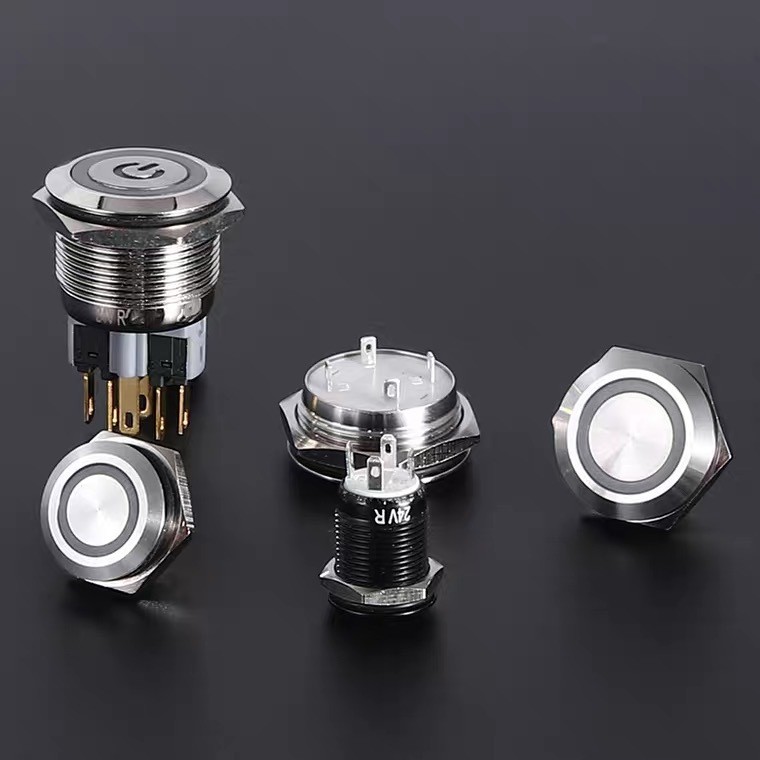 自锁黑色金属按钮开关按键开关12mm16mm19mm22mm金属按钮带灯按钮图4