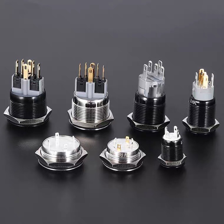 自锁黑色金属按钮开关按键开关12mm16mm19mm22mm金属按钮带灯按钮图2