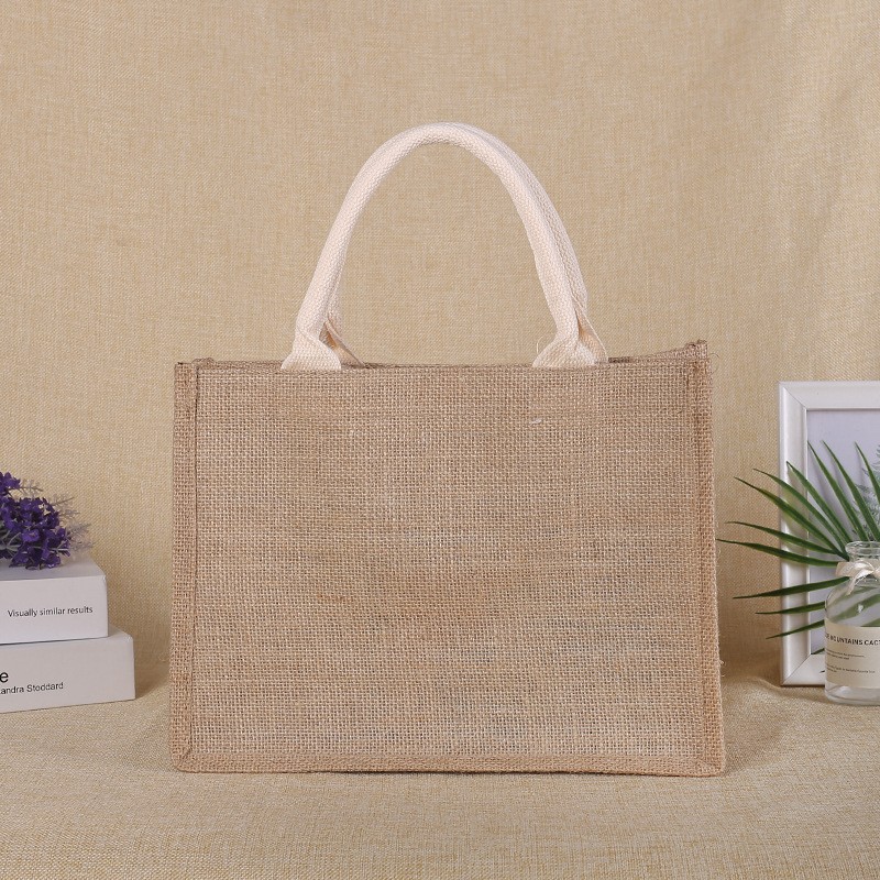 现货批发空白手提麻布袋复古茶叶礼品包装黄麻购物麻布袋定 制图5