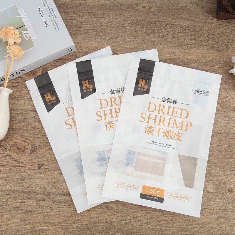 制定三边封休闲食品包装袋虾米虾皮海鲜干货自封袋冷冻虾鱼肉包装图2