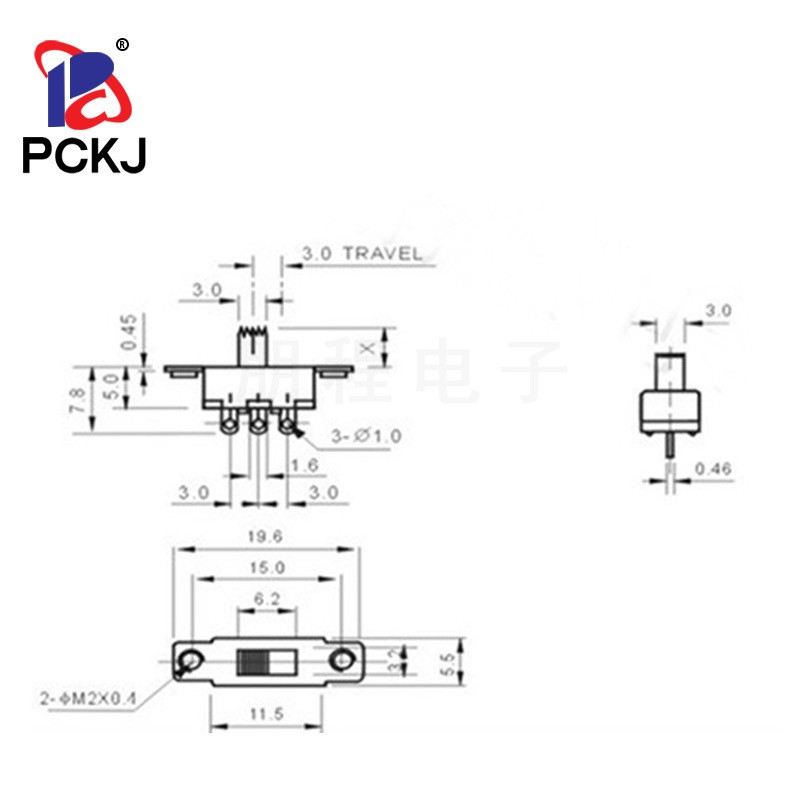 带螺纹2只耳朵 2档拨动开关 无固定脚 三脚立式 SS-12F16（1P2T）图5