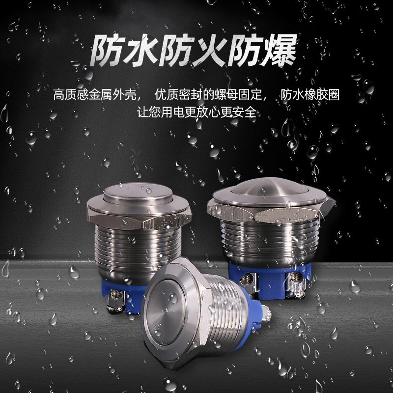 QN19-A 19MM平头高头弧面防水金属按钮开关2脚自复位螺丝脚银点图5