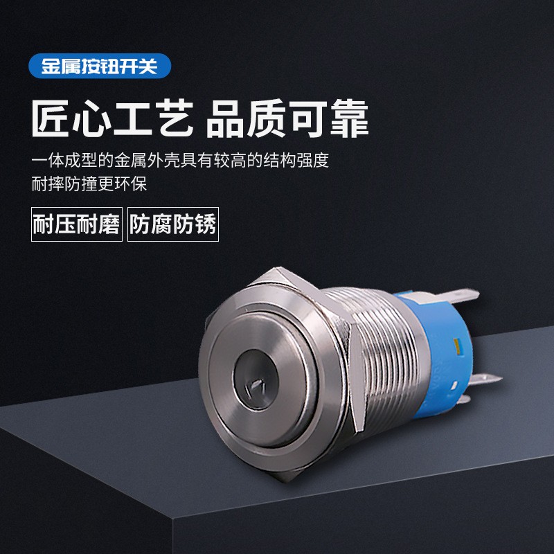 QN19-C 19mm 字符带灯 自锁，自复 平形 金属防水按钮开关图3