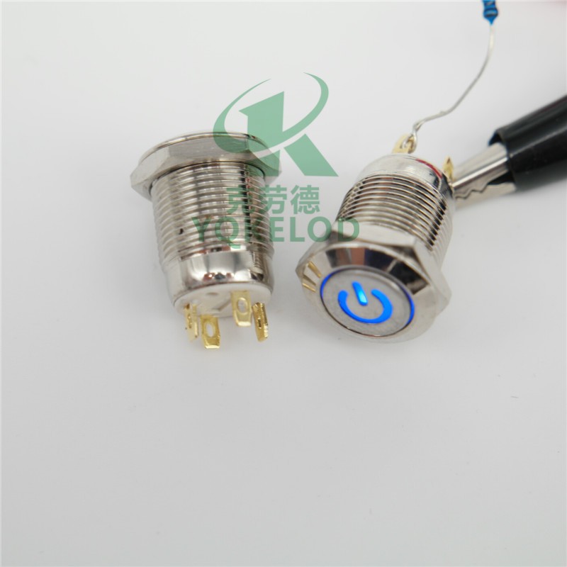 12V短款 12mm金属按钮开关 防水带符号LED灯平头复位电脑电源开关图3