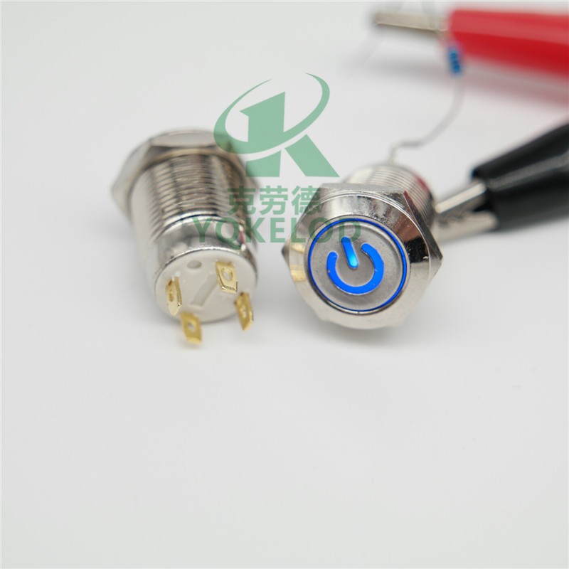 3V短款 12mm金属按钮开关 防水带符号LED灯平头复位电脑电源开关图2