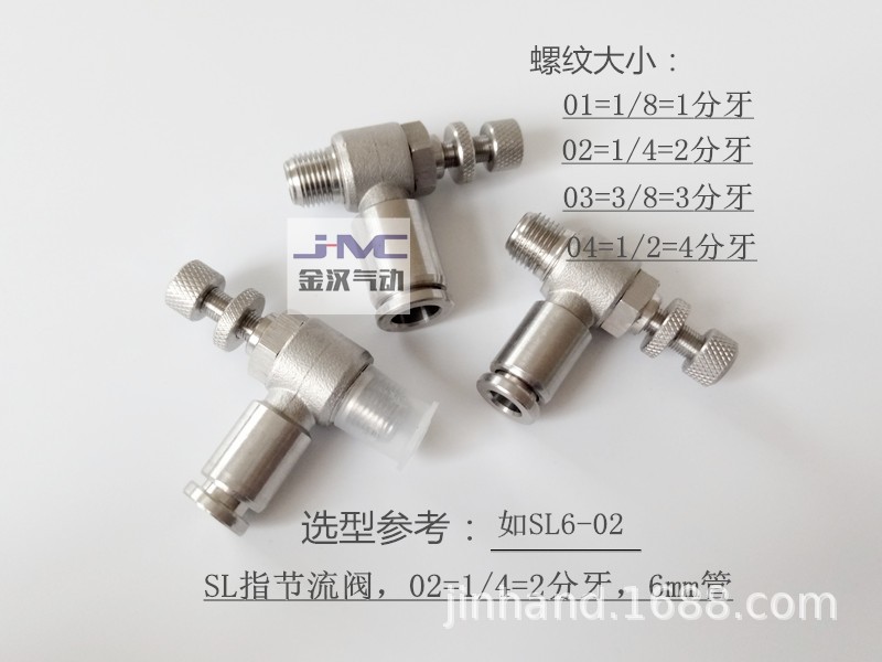 不锈钢节流阀SL6-M5可调流量304ssL型直角快插气管接头耐腐蚀快插图2