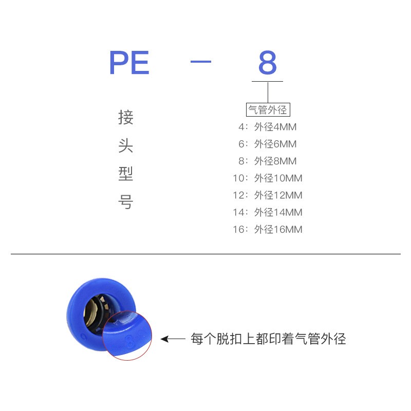 T型三通PE-6气动接头PE-8快插接头空压机接头 三通快速接头图2