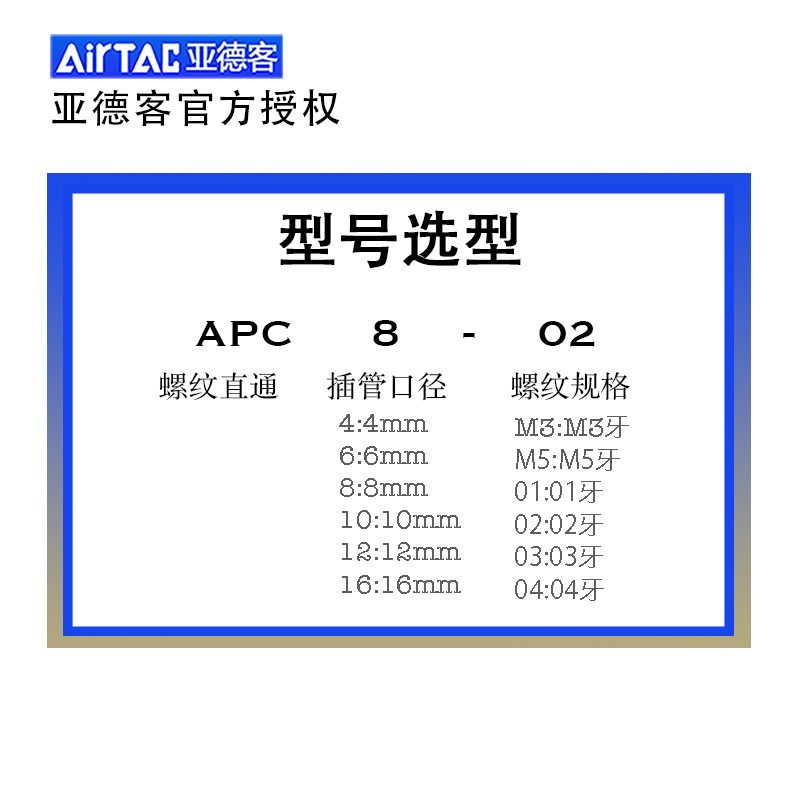 亚德客气管快插螺纹直通接头 APC4 6 8 10 12 14 16-01 02 03 04图3