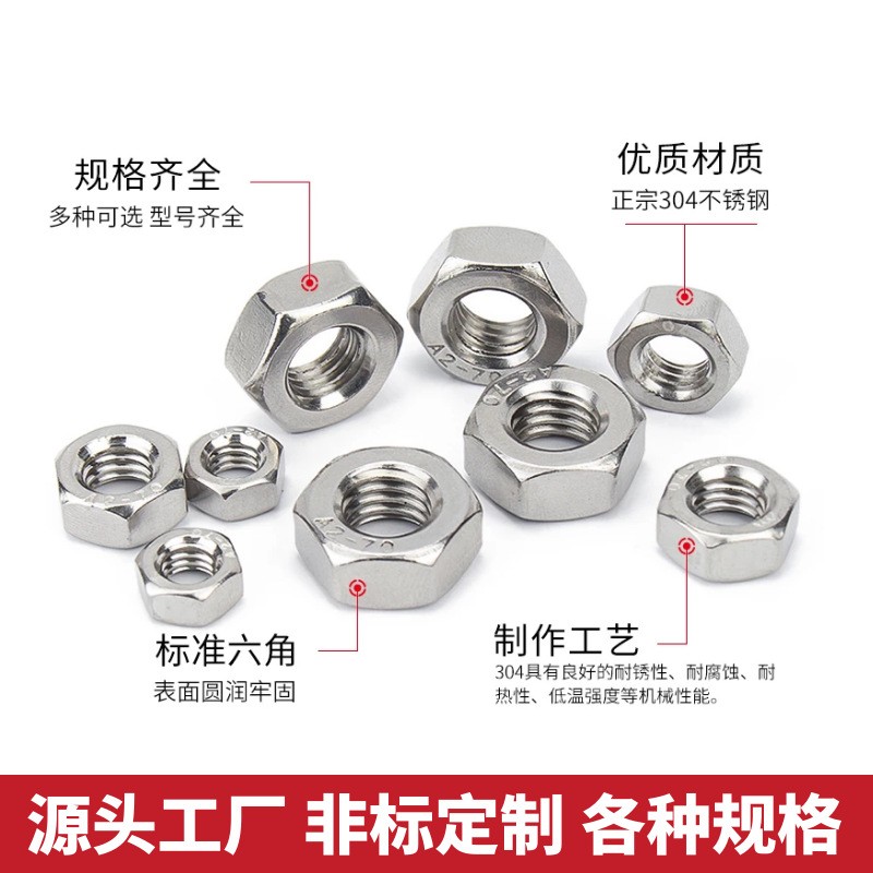 304不锈钢六角螺母螺帽 英制美标细牙螺母m3m4m5m6m8镀锌六角螺母图2
