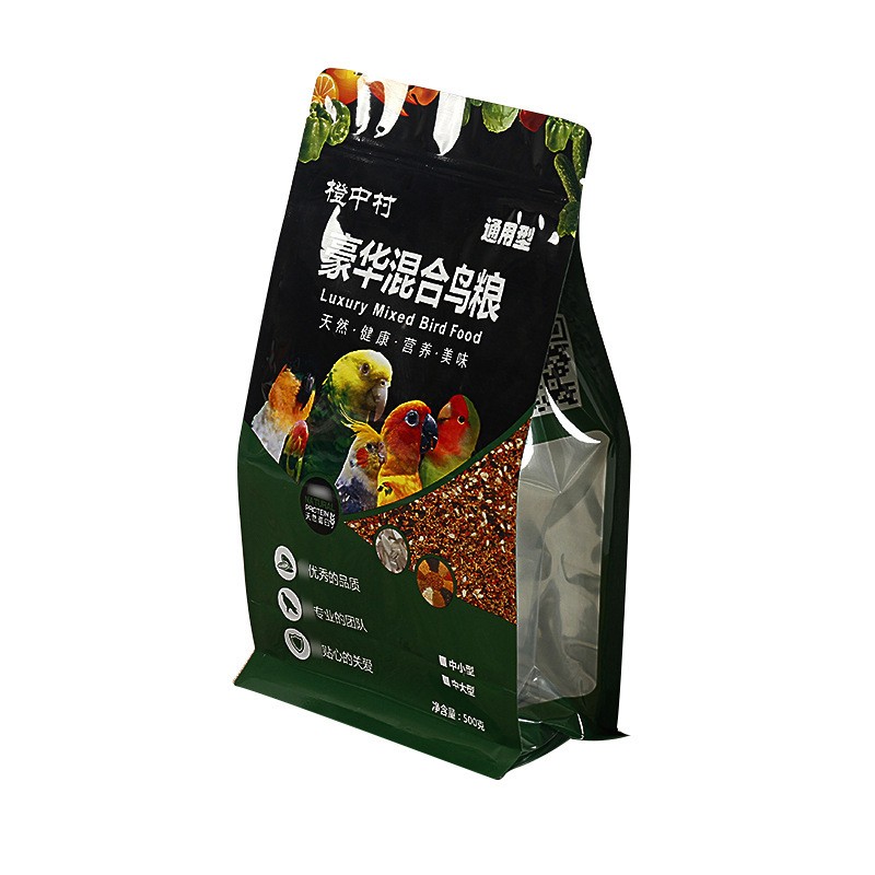 厂家直销开窗鸟粮宠物食品包装袋防潮大容量高档八边封拉链袋定制图5