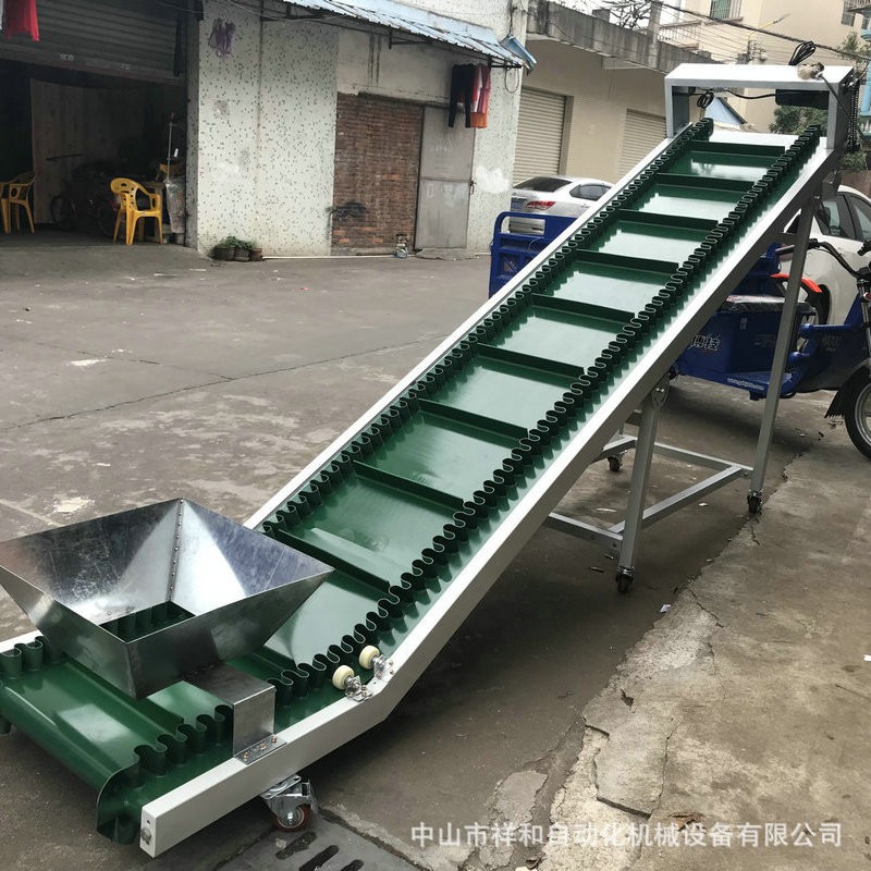 爬坡提升机货物装车爬坡皮带输送机 带料斗裙边小型pvc输送机图3