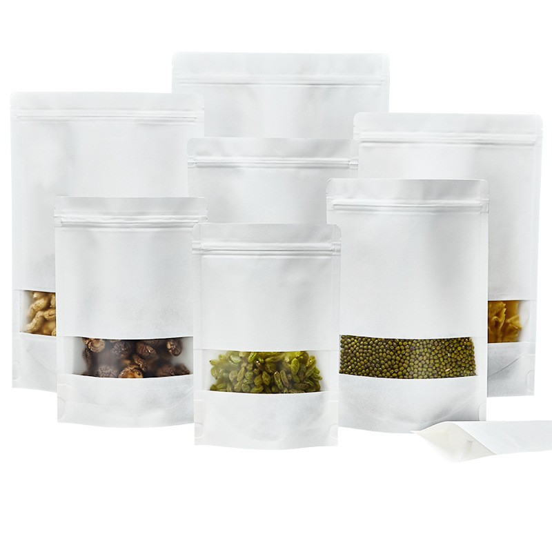 现货磨砂开窗牛皮纸自封袋 白色牛皮纸自立自封袋 五谷杂粮包装袋图2