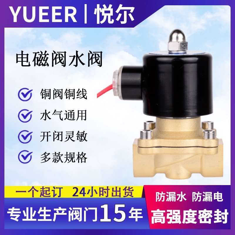 常闭黄铜电磁阀空气水阀防水线圈电子管道控制开关220v24v 4分6分图2