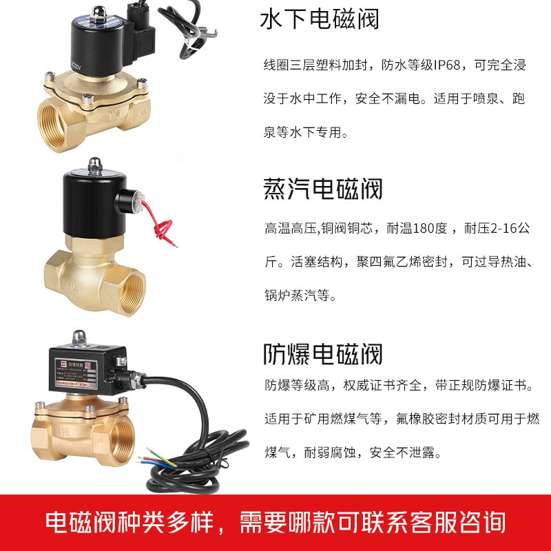 常闭黄铜电磁阀空气水阀防水线圈电子管道控制开关220v24v 4分6分图4