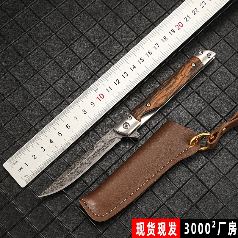大马士革纹折叠刀多用途户外野营快开小刀不锈钢随身高硬度 折刀 2把起批图3