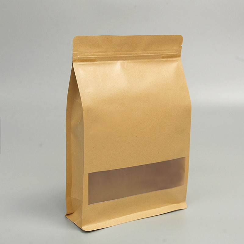 现货八边封牛皮纸袋茶叶核桃果干瓜子食品磨砂开窗自封礼品包装袋图3