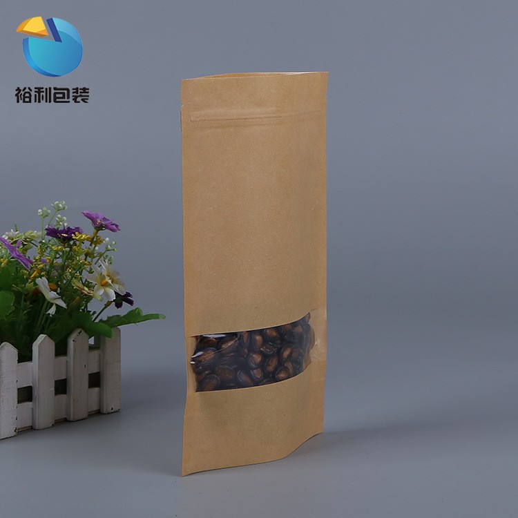 现货磨砂开窗黄牛皮纸袋坚果糖果茶叶食品包装自立自封袋图2