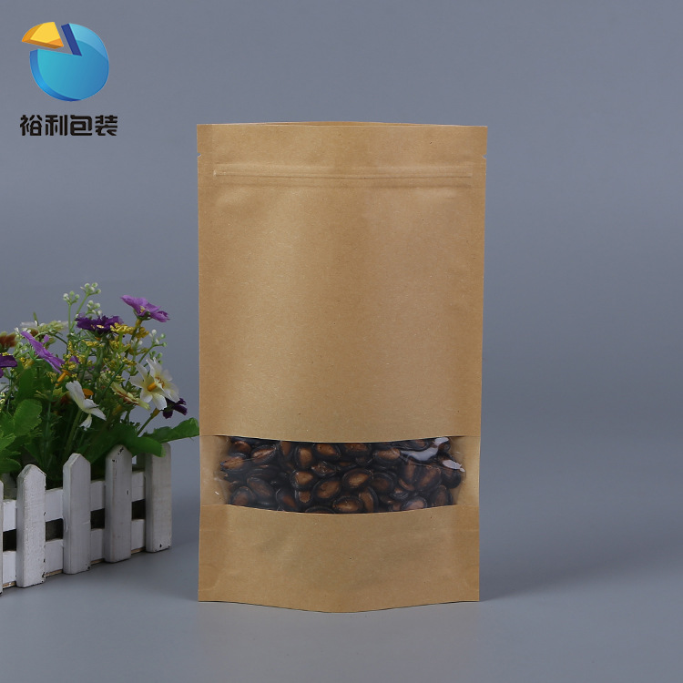 开窗牛皮纸袋现货 坚果糖果茶叶食品包装自立自封袋  可定制