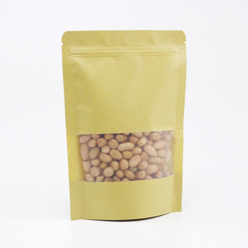 现货开窗黄牛皮纸自封袋 休闲食品包装密封袋 零食茶叶自立包装袋图3