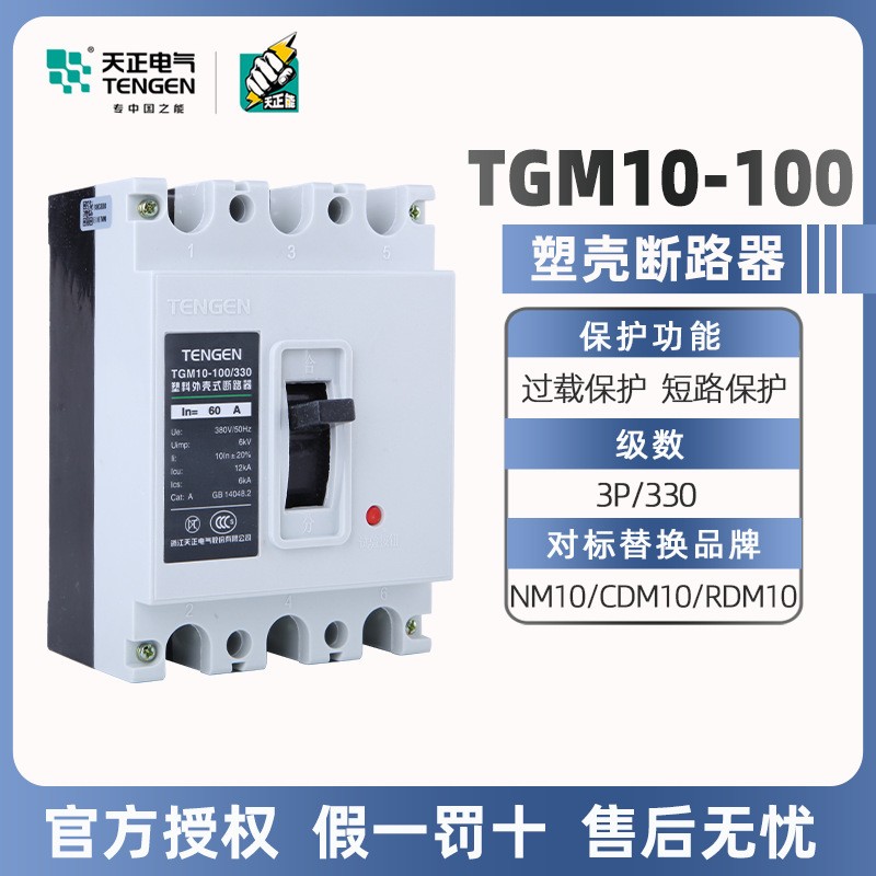 天正电气塑料外壳式断路器TGM10-100/330 60A80A100A三相空气开关图2