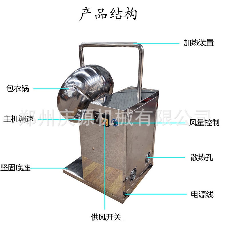 不锈钢包衣锅 糖果表面裹衣机 化工干粉制粒机 带热风烘干糖衣机图5