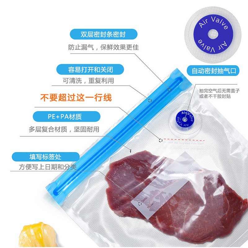 亚马逊食品级气阀自封袋抽真空保鲜可重复阀门拉链压缩真空 包装袋图3