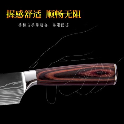 跨境大马士革纹菜刀激光纹厨师切肉刀日式料理三德刀万用刀具套装 2把起批
