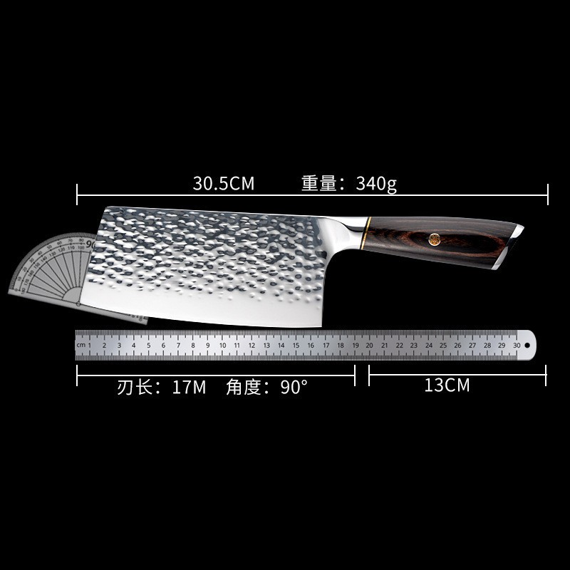 跨境现货厨房刀具双钢头锤纹锻打厨房菜刀彩木柄厨师刀鱼生切片刀 2件起批图4