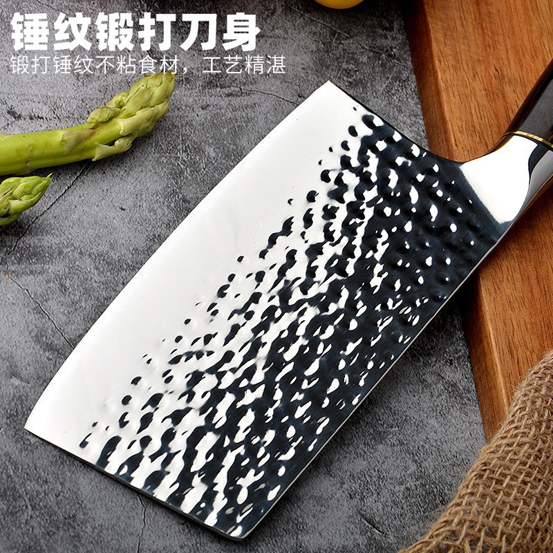跨境现货厨房刀具双钢头锤纹锻打厨房菜刀彩木柄厨师刀鱼生切片刀 2件起批图3