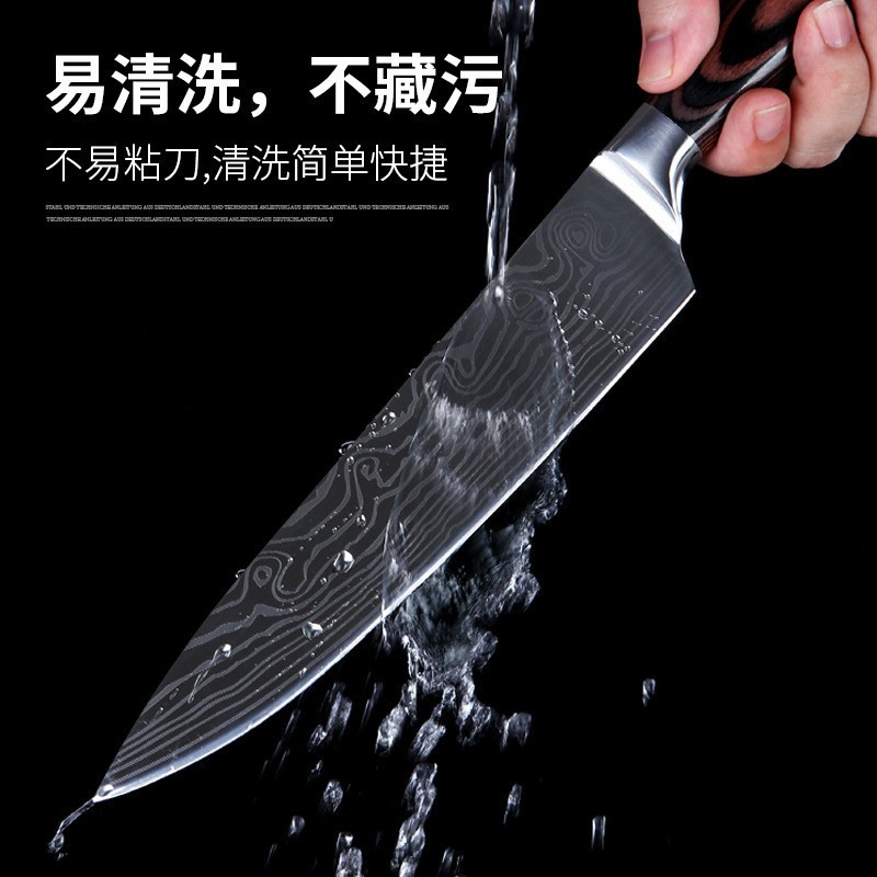 阳江厨房刀具 礼盒装彩木柄激光纹不锈钢厨师刀果皮日式厨刀 批发 2把起批图3