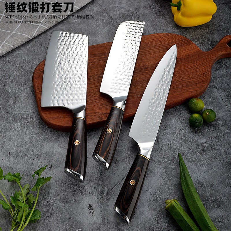 阳江厨房刀具 礼盒装彩木柄激光纹不锈钢厨师刀果皮日式厨刀 批发 2把起批图5