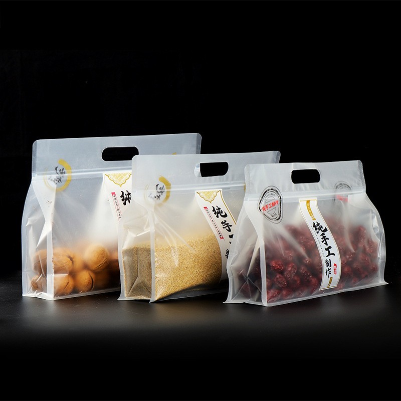 纯手工手提自立袋透明磨砂饼干糖果袋食品坚果自封塑料包装袋子图3