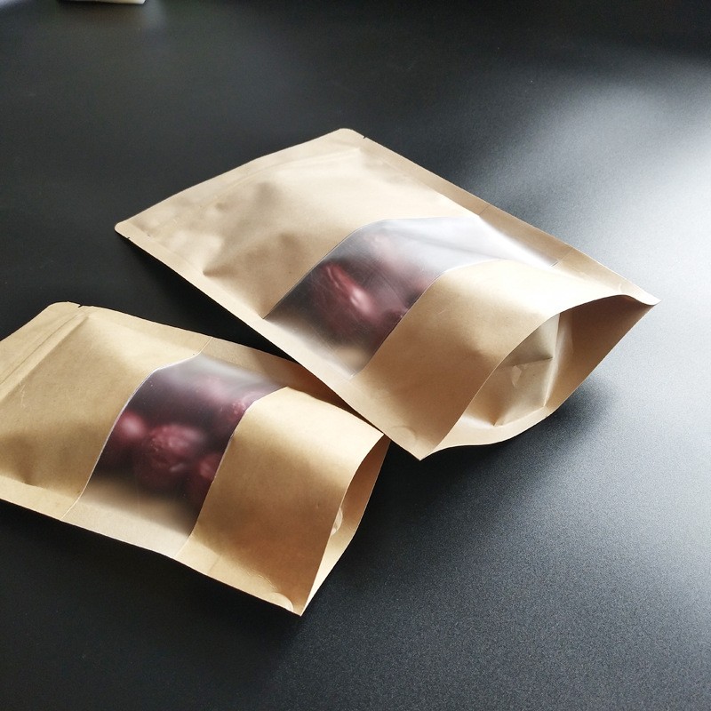 牛皮纸开窗袋磨砂拉链袋自封自立茶叶坚果密封袋28丝红枣包 装纸袋图4