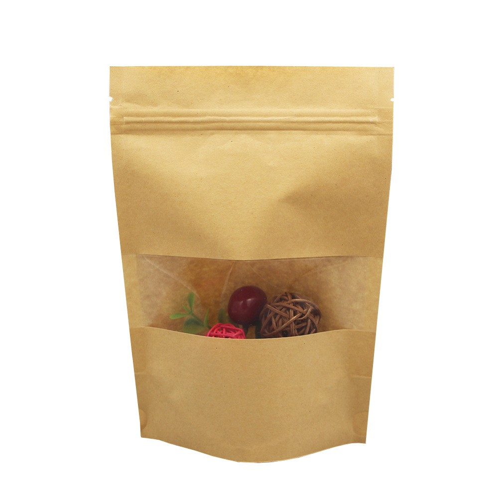 现货坚果自立自封袋 茶叶开窗牛皮纸自封袋 干果食品包装纸 袋包邮图4