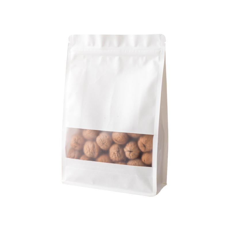 现货白色开窗牛皮纸袋八边封袋休闲食品袋包装袋自封袋自立袋批发图5