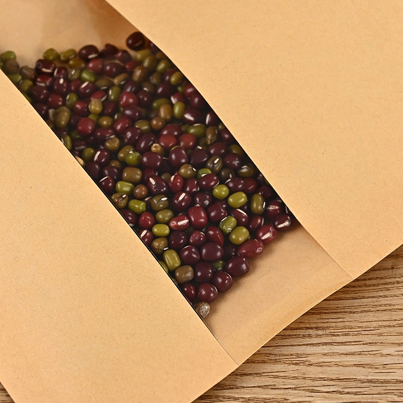 牛皮纸三边封密封食品袋定 做休闲定 制茶叶开窗食品包装袋 自封袋图3