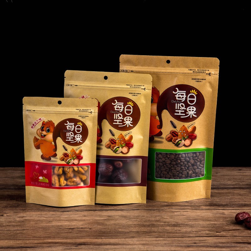 每日坚果袋干果食品包装袋牛皮纸自立袋瓜子红枣开窗自封袋子批发图2