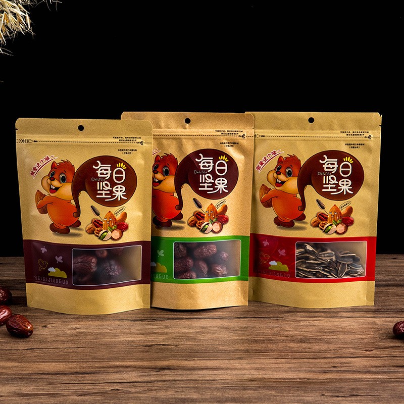 每日坚果袋干果食品包装袋牛皮纸自立袋瓜子红枣开窗自封袋子批发图4