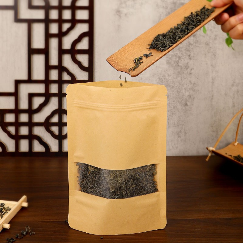 牛皮纸茶叶自封袋密封散茶红茶防潮包装袋样品茶样袋分装袋子开窗图2