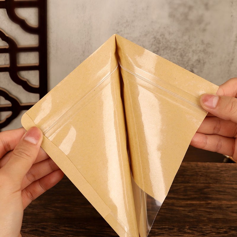 牛皮纸茶叶自封袋密封散茶红茶防潮包装袋样品茶样袋分装袋子开窗图3
