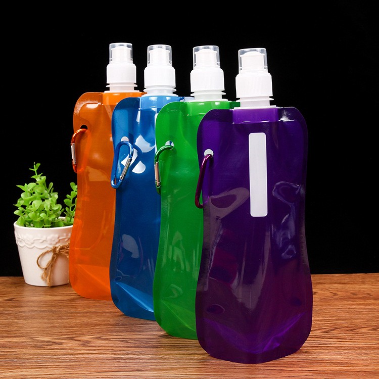 现货批发纯色折叠水袋葫芦形户外运动水壶 可加印LOGO塑料水袋