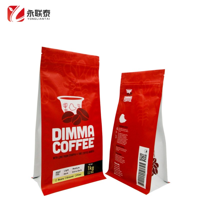 厂家定制咖啡豆包装袋八边封食品自立袋铝箔开窗排气阀拉链自封袋图2